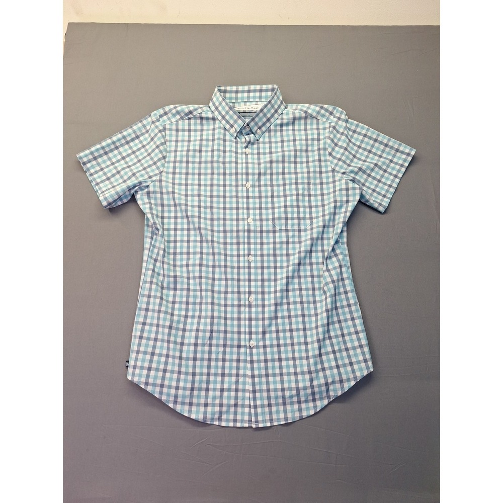 Mizzen‎ + Main Leeward Men's Large Trim Fit Aqua Grey White Check  Button Down - Picture 5 of 10